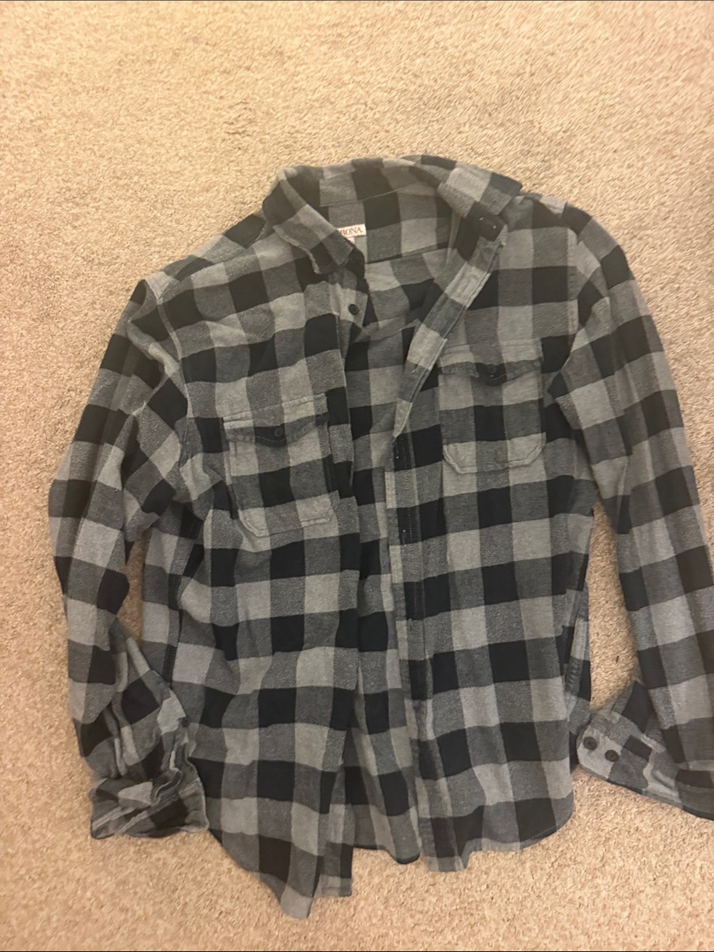 Merona Black and Gray Plaid Button-Down Shirt